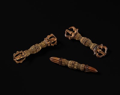 A GROUP OF THREE GILT AND CARVED WOOD BUDDHIST RITUAL KONGO, LATE EDO PERIOD