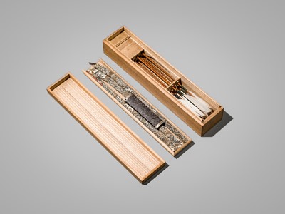 TOMOKATSU AND SHOSHINSAI: A RARE MINIATURE 'THE JEWELED RIVERS' INDOOR ARCHERY SET