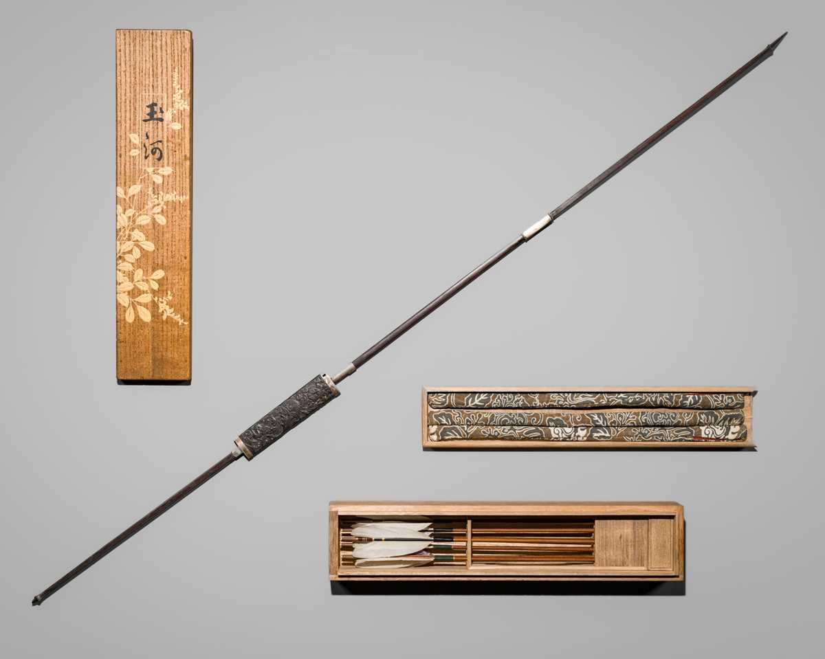 TOMOKATSU AND SHOSHINSAI: A RARE MINIATURE 'THE JEWELED RIVERS' INDOOR ARCHERY SET