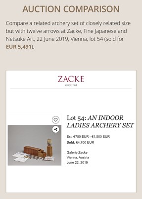 TOMOKATSU AND SHOSHINSAI: A RARE MINIATURE 'THE JEWELED RIVERS' INDOOR ARCHERY SET