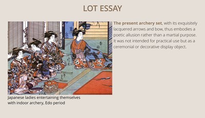 TOMOKATSU AND SHOSHINSAI: A RARE MINIATURE 'THE JEWELED RIVERS' INDOOR ARCHERY SET