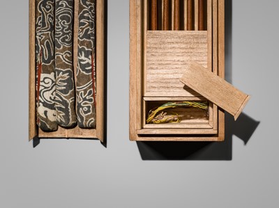 TOMOKATSU AND SHOSHINSAI: A RARE MINIATURE 'THE JEWELED RIVERS' INDOOR ARCHERY SET