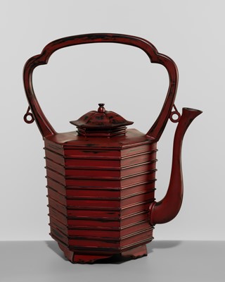 Lot 76 - A NEGORO RED-LACQUER YUTO (EWER FOR HOT WATER)