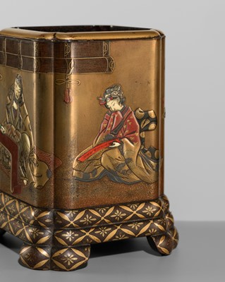 Lot 295 - A SHIBAYAMA INLAID LACQUER FUDEZUTSU (BRUSHPOT)