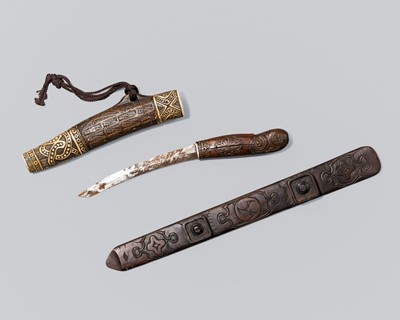 Lot 150 - A RARE GROUP OF TWO AINU RITUAL OBJECTS, IKUPASUY AND MAKIRI