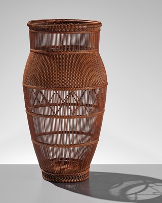 Lot 248 - MAEDA CHIKUBOSAI II: A FINE WOVEN BAMBOO AND RATTAN HANAKAGO (FLOWER BASKET)
