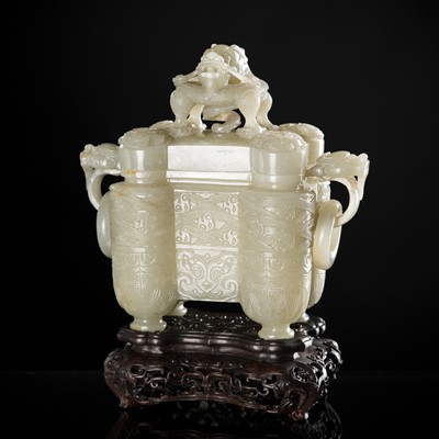 Lot 224 - A PALE CELADON JADE ‘TULU’ VESSEL AND COVER, CHINA, QIANLONG PERIOD (1736-1795)