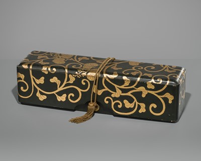 Lot 94 - AN EXEPTIONALLY LARGE LACQUER FUBAKO (DOCUMENT BOX) WITH KARAKUSA (CHINESE GRASSES)
