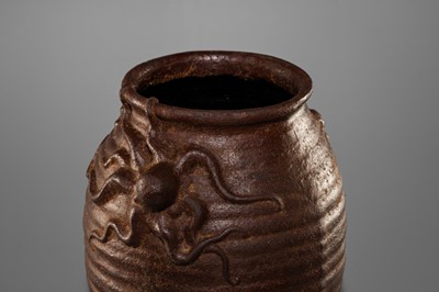 Lot 21 - AN IRON VASE IN THE FORM OF A TAKOTSUBO (OCTOPUS POT)
