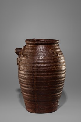 Lot 21 - AN IRON VASE IN THE FORM OF A TAKOTSUBO (OCTOPUS POT)