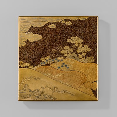 Lot 266 - A FINE LACQUER SUZURIBAKO (WRITING BOX) DEPICTING KIKU (CHRYSANTHEMUMS)