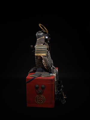 A FINE NIMAI OKEGAWA DO GUSOKU (TWO-PIECE CUIRASS ARMOR) WITH A BLACK-LACQUERED IRON SUJIBACHI KABUTO AND RESSEI MENPO