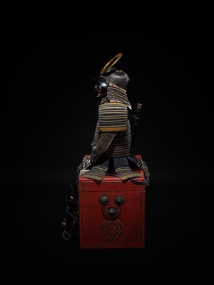 A FINE NIMAI OKEGAWA DO GUSOKU (TWO-PIECE CUIRASS ARMOR) WITH A BLACK-LACQUERED IRON SUJIBACHI KABUTO AND RESSEI MENPO