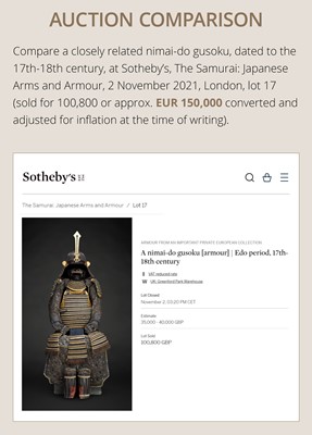 A FINE NIMAI OKEGAWA DO GUSOKU (TWO-PIECE CUIRASS ARMOR) WITH A BLACK-LACQUERED IRON SUJIBACHI KABUTO AND RESSEI MENPO