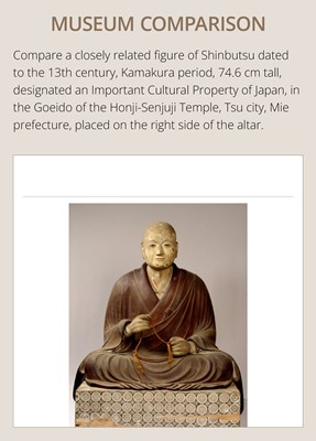 Lot 163 - A LARGE AND EARLY POLYCHROME-LACQUERED WOOD FIGURE OF A PRIEST, KAMAKURA PERIOD, THE DATING CONFIRMED BY A C14 TEST