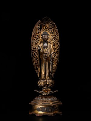 A VERY LARGE (130 CM) GILT-LACQUERED WOOD FIGURE OF AMIDA NYORAI, 18TH CENTURY