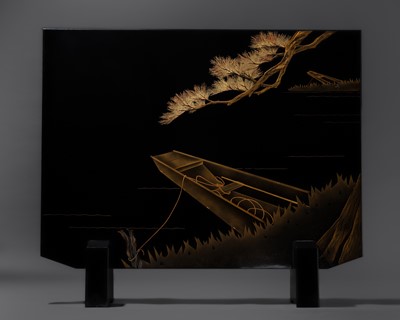 Lot 113 - HAMATAKA ETSURO: A LARGE WAJIMA-NURI LACQUER TSUITATE (TABLE SCREEN)
