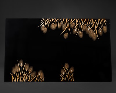 Lot 114 - HATTORI SHUNSHO: A LARGE INLAID LACQUER ZATAKU TABLE