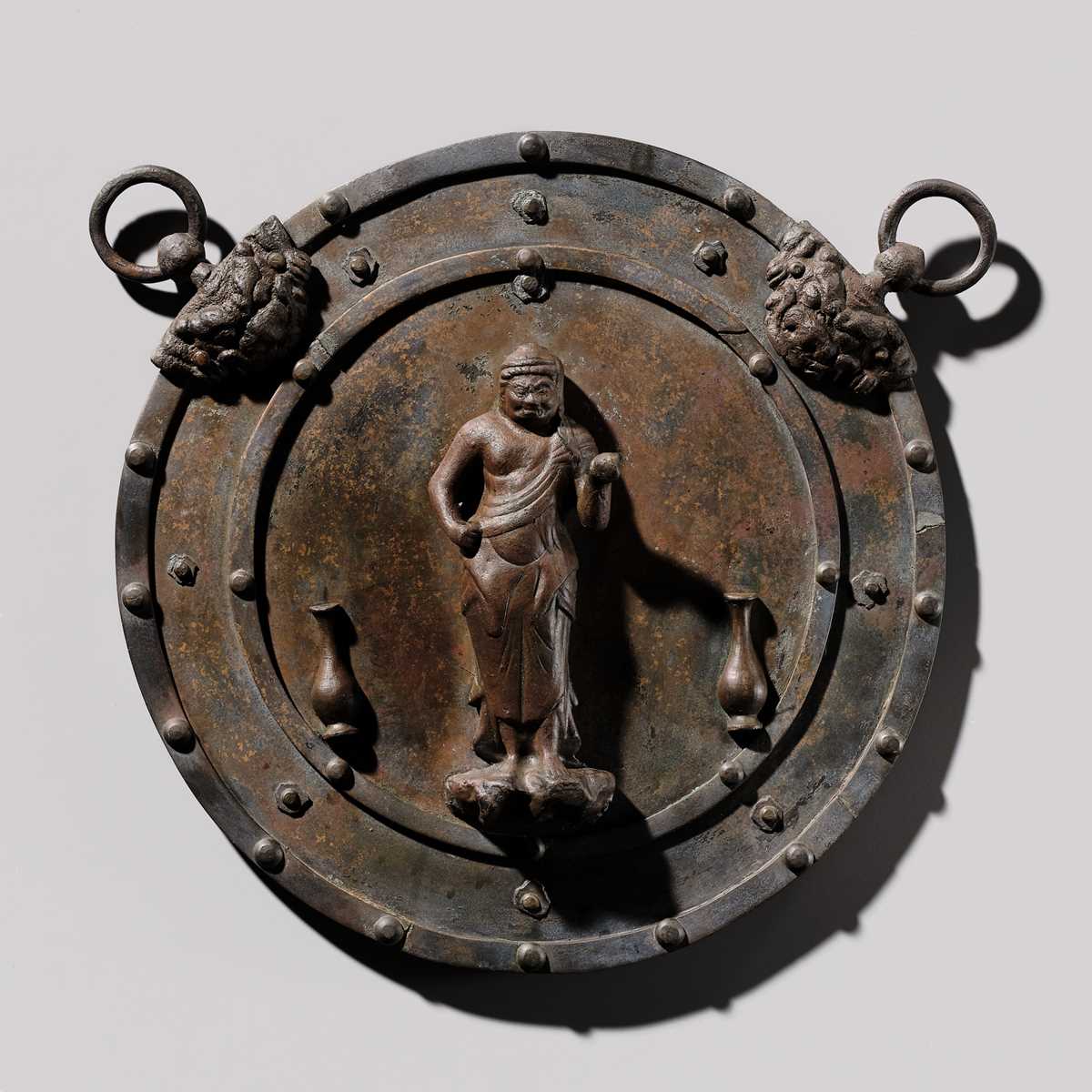 A RARE BRONZE VOTIVE PLAQUE (KAKEBOTOKE) DEPICTING FUDO MYO-O, MUROMACHI PERIOD