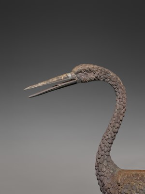 A PAIR OF LARGE BRONZE FIGURES OF CRANES