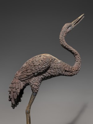 A PAIR OF LARGE BRONZE FIGURES OF CRANES