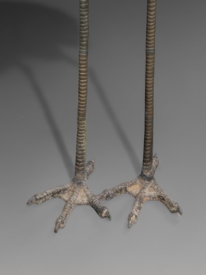 A PAIR OF LARGE BRONZE FIGURES OF CRANES
