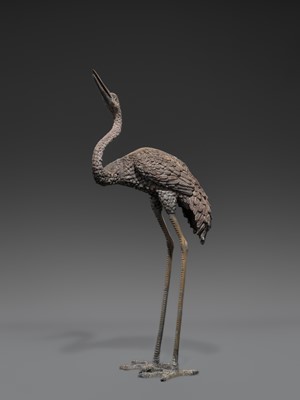 A PAIR OF LARGE BRONZE FIGURES OF CRANES