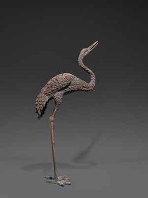 A PAIR OF LARGE BRONZE FIGURES OF CRANES
