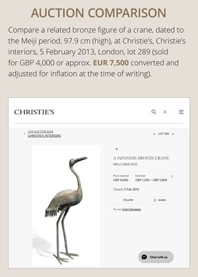 A PAIR OF LARGE BRONZE FIGURES OF CRANES