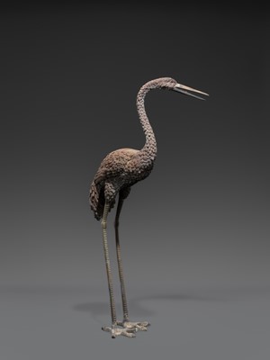 A PAIR OF LARGE BRONZE FIGURES OF CRANES