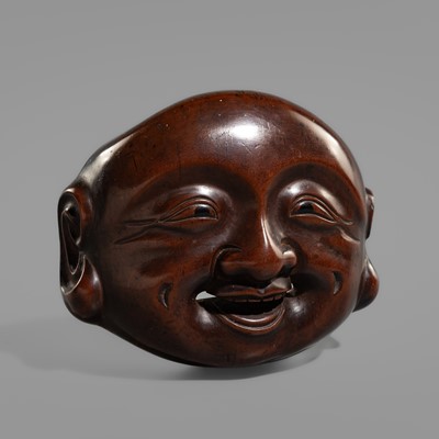 Lot 72 - A WOOD MASK DEPICTING HOTEI