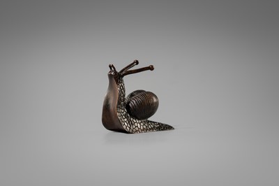 Lot 5 - A SIGNED BRONZE OKIMONO OF A SNAIL