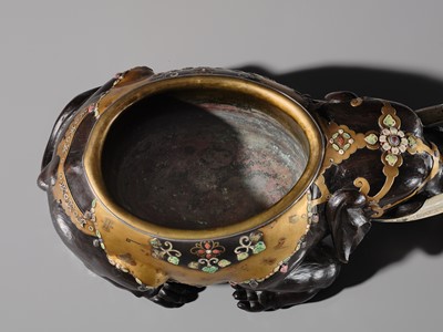 Lot 259 - OGAWA HARITSU: AN IMPORTANT AND LARGE INLAID LACQUER ‘ELEPHANT’ KORO (INCENSE BURNER)