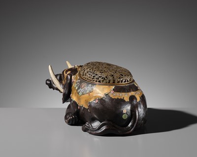Lot 259 - OGAWA HARITSU: AN IMPORTANT AND LARGE INLAID LACQUER ‘ELEPHANT’ KORO (INCENSE BURNER)
