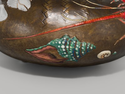 Lot 217 - ANDO JUBEI: A LARGE AND SUPERB CLOISONNÉ ENAMEL APPLIED ‘SEA LIFE’ INCENSE BURNER (KORO)