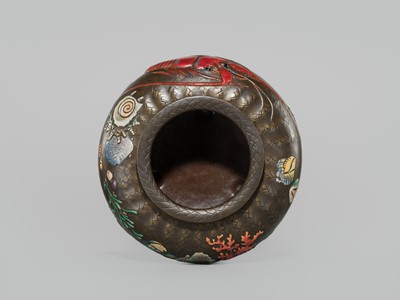 Lot 217 - ANDO JUBEI: A LARGE AND SUPERB CLOISONNÉ ENAMEL APPLIED ‘SEA LIFE’ INCENSE BURNER (KORO)