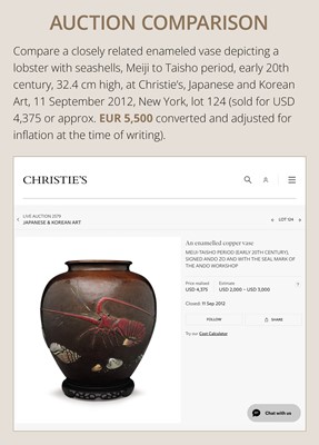 Lot 217 - ANDO JUBEI: A LARGE AND SUPERB CLOISONNÉ ENAMEL APPLIED ‘SEA LIFE’ INCENSE BURNER (KORO)