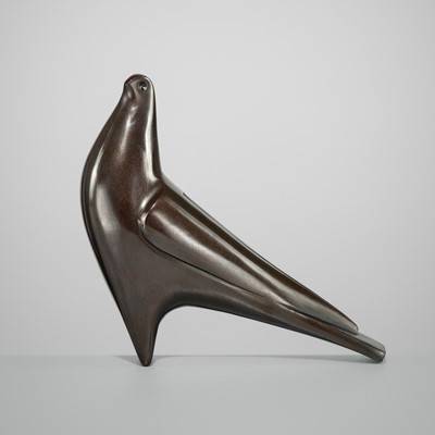 Lot 47 - SAEGUSA SOUTAROU: A BRONZE OKIMONO OF A TURTLE DOVE