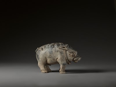 Lot 712 - A MASSIVE AND RARE EAST JAVANESE TERRACOTTA FIGURE OF A BOAR, MAJAPAHIT