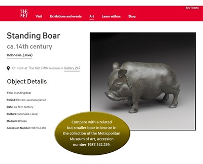 Lot 712 - A MASSIVE AND RARE EAST JAVANESE TERRACOTTA FIGURE OF A BOAR, MAJAPAHIT