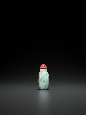 Lot 351 - A CARVED JADEITE SNUFF BOTTLE, QING DYNASTY