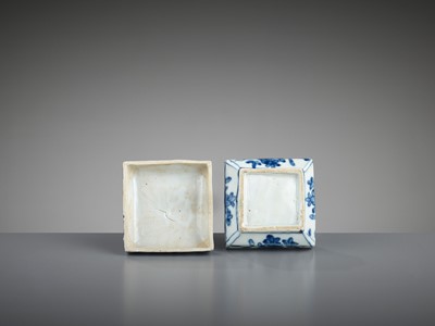 Lot 219 - A BLUE AND WHITE PORCELAIN ‘QILIN’ BOX AND COVER, LATE MING
