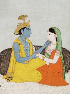 Lot 761 - AN INDIAN MINIATURE PAINTING OF KRISHNA AND RADHA