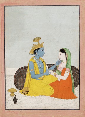 Lot 761 - AN INDIAN MINIATURE PAINTING OF KRISHNA AND RADHA