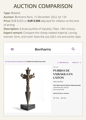 Lot 109 - A RARE PARCEL-GILT COPPER VAJRAKILA PHURBA, 17TH CENTURY