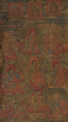 A FINE THANGKA DEPICTING NINE ARHATS, TIBET, 17TH-18TH CENTURY