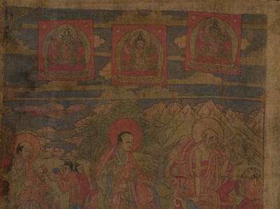A FINE THANGKA DEPICTING NINE ARHATS, TIBET, 17TH-18TH CENTURY
