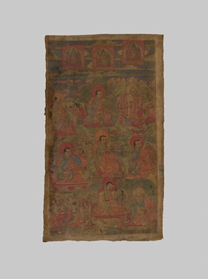 A FINE THANGKA DEPICTING NINE ARHATS, TIBET, 17TH-18TH CENTURY