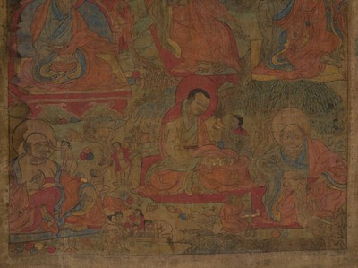 A FINE THANGKA DEPICTING NINE ARHATS, TIBET, 17TH-18TH CENTURY
