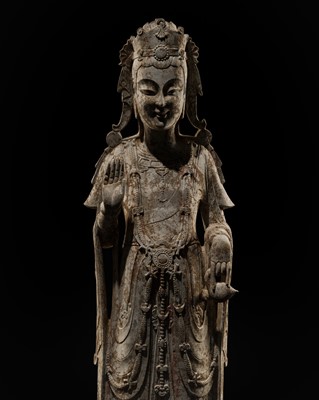 Lot 65 - A VERY WELL-PRESERVED LIMESTONE FIGURE OF A BODHISATTVA, NORTHERN QI DYNASTY